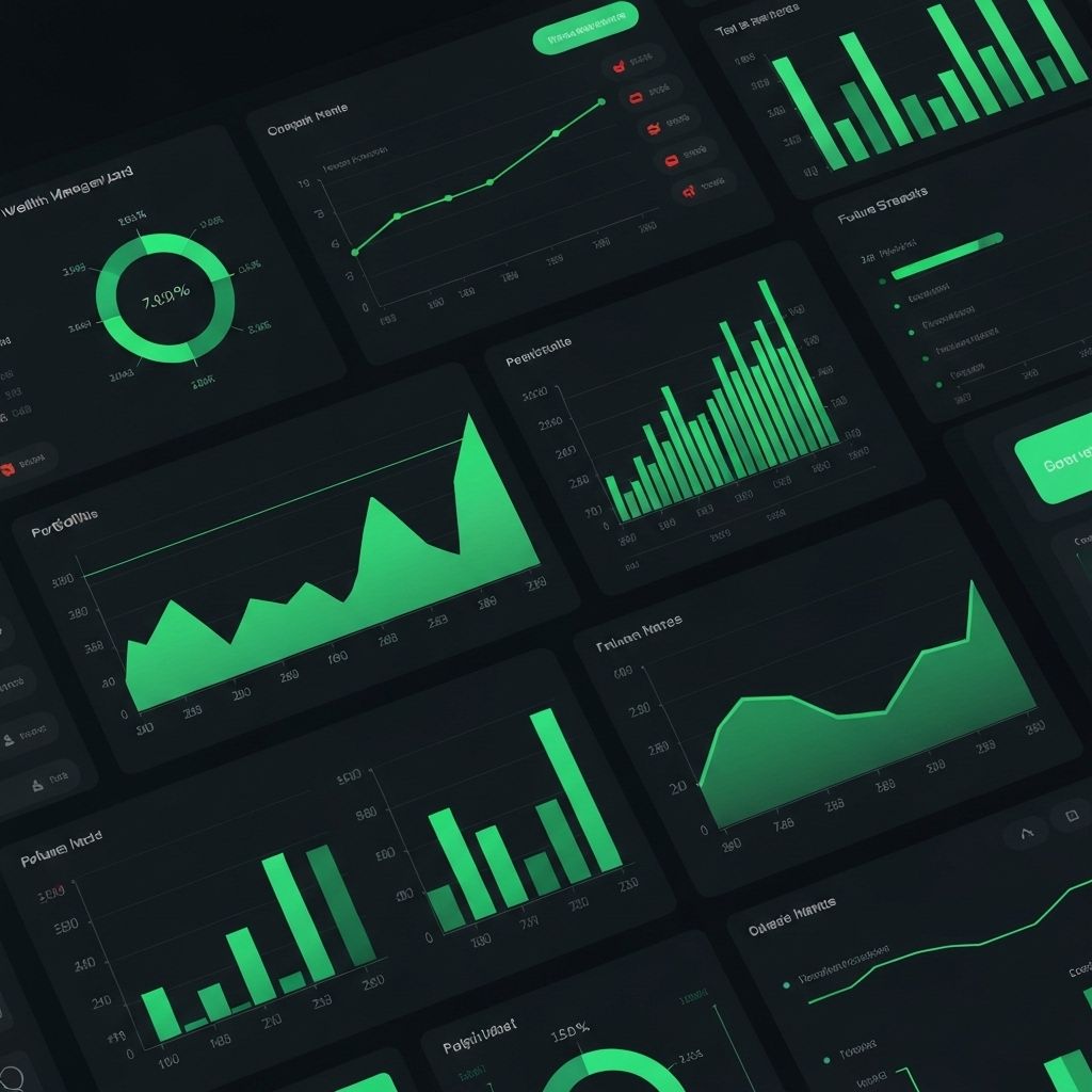 Wealth management dashboard showing investment growth and financial planning tools